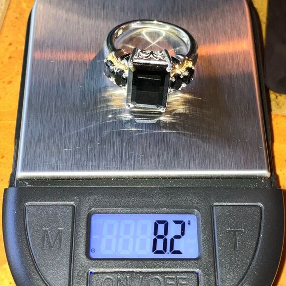 Natural Black Spinel Sterling Silver Cocktail Ring Size 10 - Picture 9 of 9